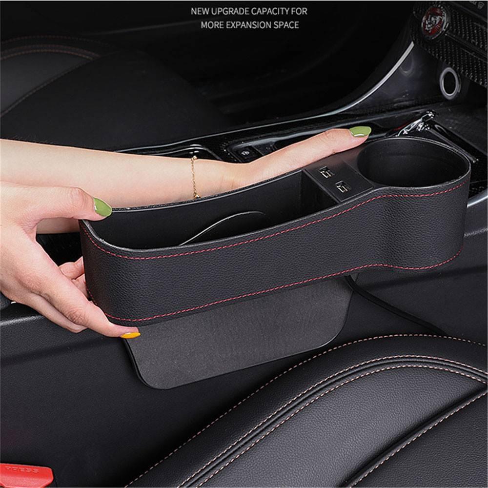 Новое двойное зарядное устройство USB из искусственной кожи, многофункциональный автомобильный ящик для хранения, органайзер для наполнителя сиденья с подставкой для чашек, украшение интерьера