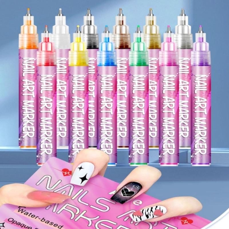 Ручки для дизайна ногтей 12 цветов Быстросохнущие Водостойкие Маркеры для ногтей для Гелевой росписи Лайнер и Инструменты для дизайна ногтей для домашнего салона