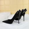 Fashionable Banquet High Heels Slim Heels Women's Shoes Shallow Mouth Pointed Toe, Back Bow Single Shoes