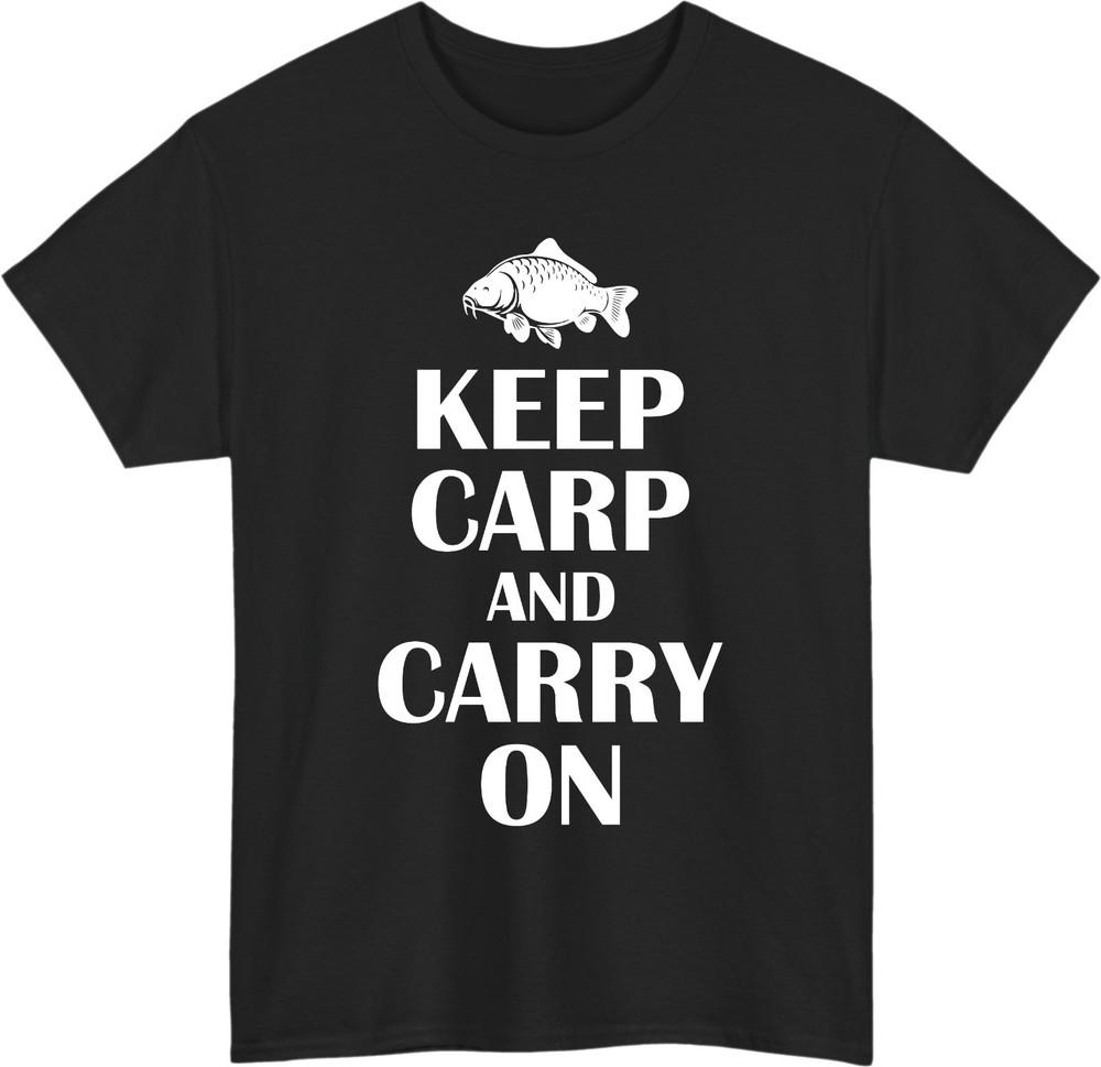 Keep carp and carry on t shirt funny fishing pun classic retro meme tee gift