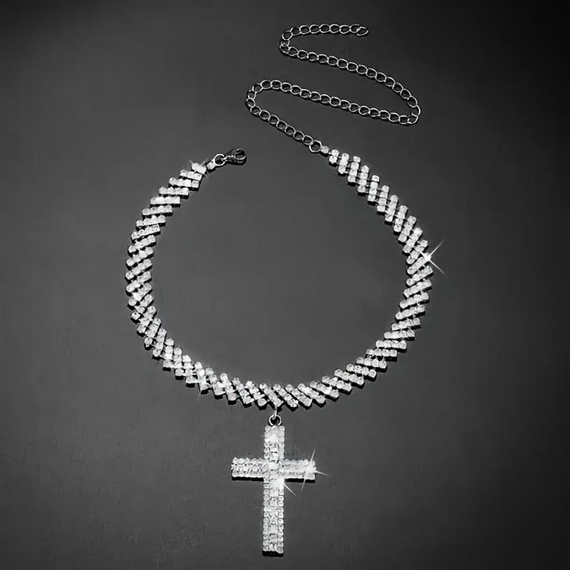 Charm Cross Pendant Necklace Stylish Luxury Silvery Zirconia Featuring Creative Design Multi-Layered Silvery Necklace Gift For Women