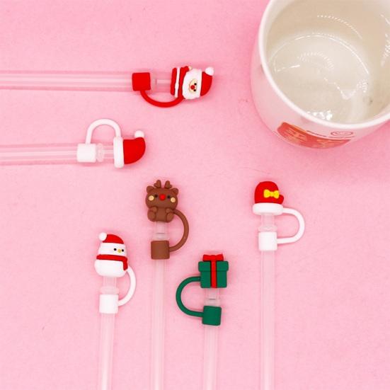 2Pcs Christmas Silicone Straw Cap 10mm Reusable Dust-Proof Straw Topper for Cup Party Decor Santa Claus Snowman