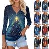 Women's Casual Fashion Sexy Comfortable Christmas Print V-Neck Button Three-quarter Sleeve Top