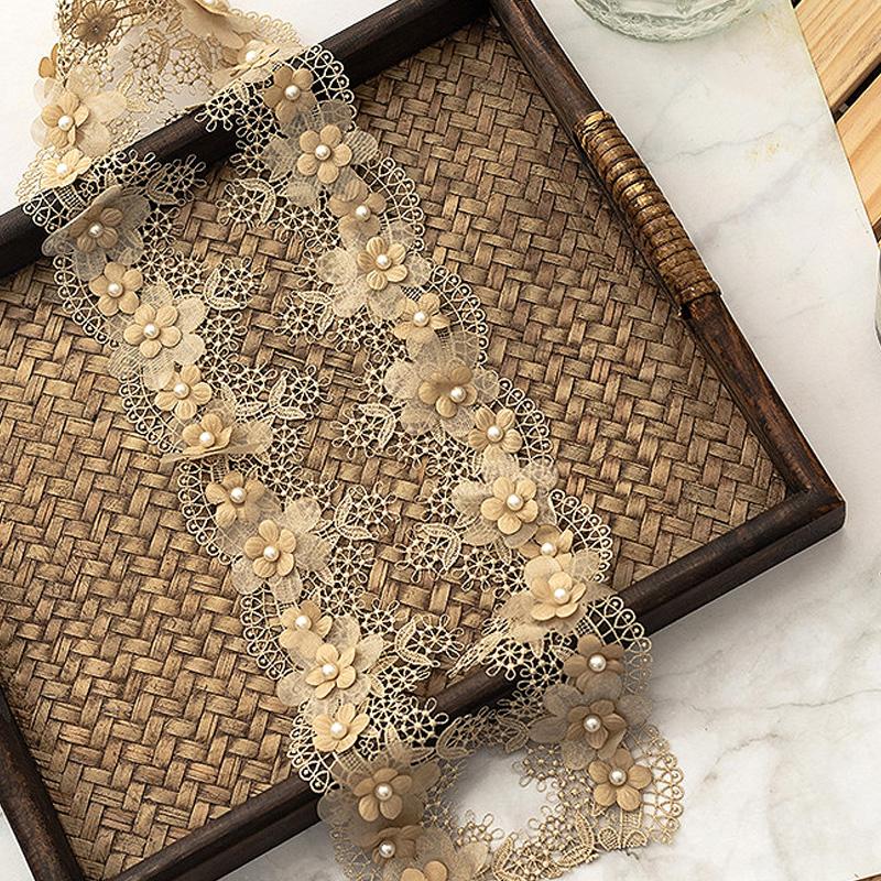 1 ярд DIY жемчужная кружевная отделка полиэстер вышивка шитье ремесло цветы украшение одежды 7 см в ширину