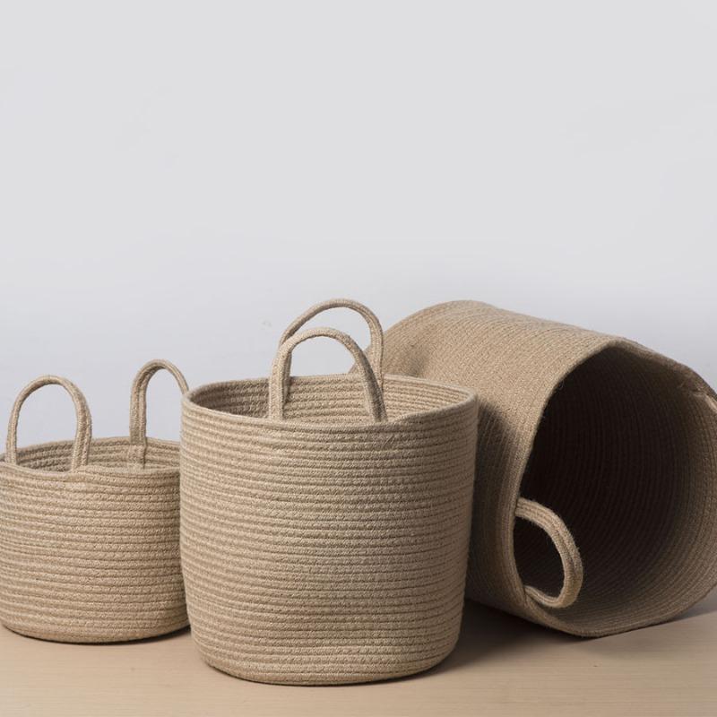 Hemp rope hand-woven storage basket Rope woven deep basket Foldable storage dirty clothes toy sundries storage basket Finishing basket