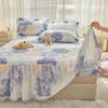 Floral Pattern Quilted Bedding Lace Pure Cotton Bed Skirt  Three Piece Set Mattress Protective Cover Anti Slip Bedspread Sheet