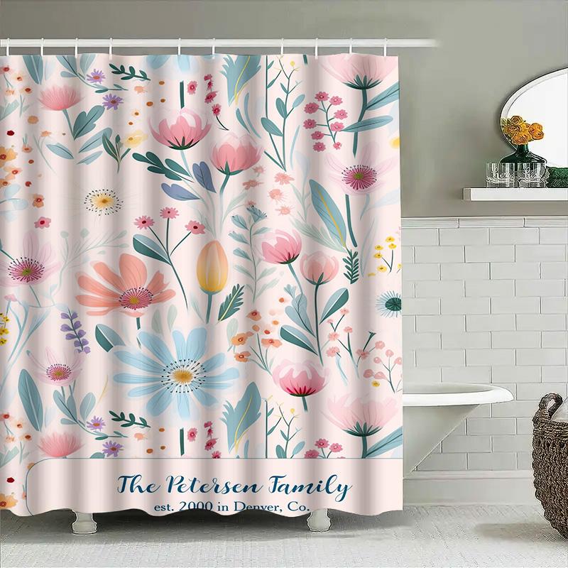 Bathroom Decor Personalized Shower Curtains for Families, Beautiful Floral Print In Pink Blue Colors – Modern Bathroom Accessori