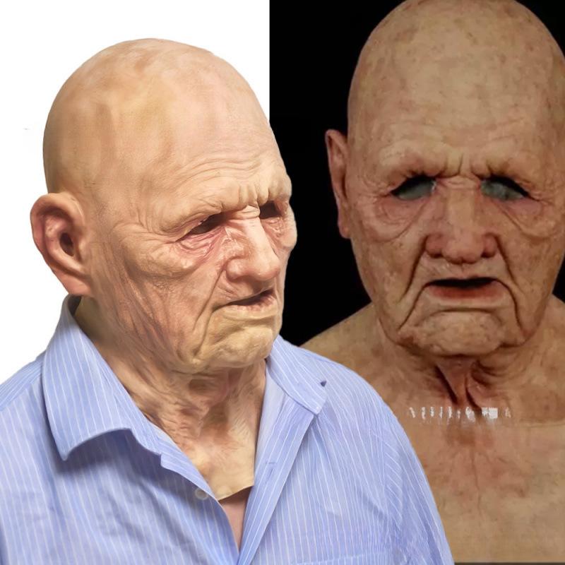 White-bearded old man mask, white-haired old lady mask, smoking old man mask, long-haired old man character mask