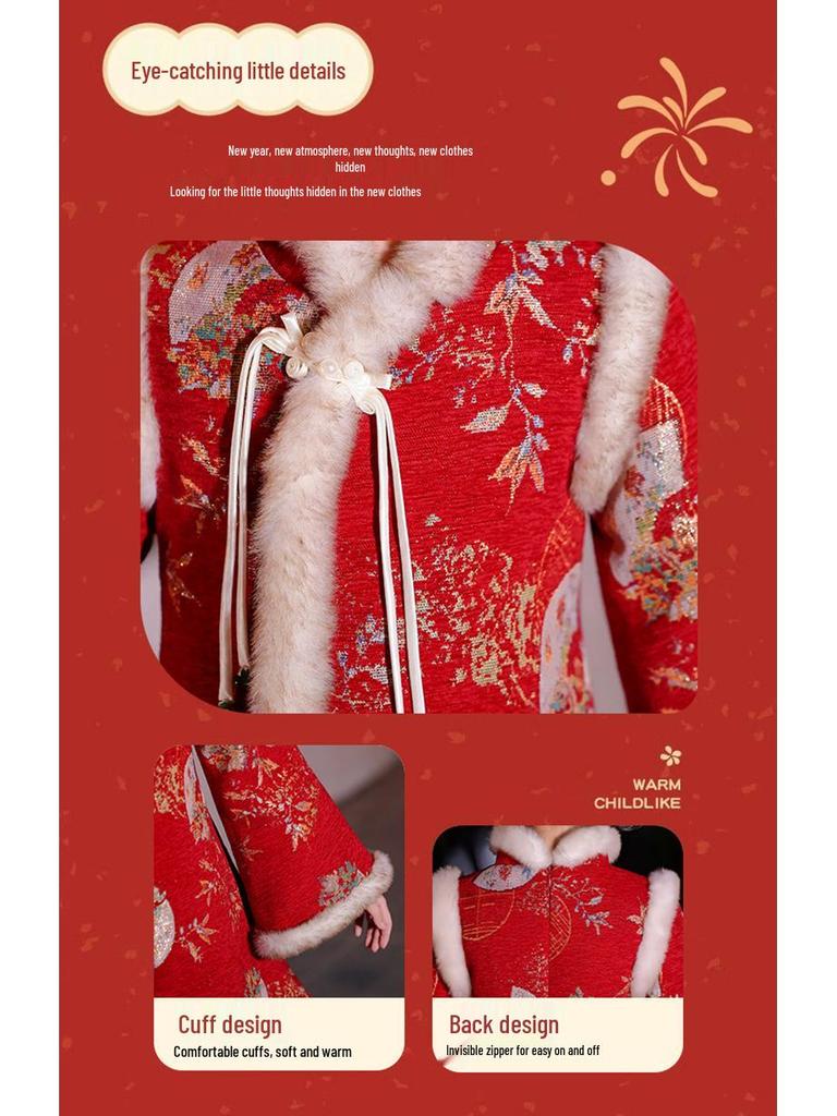 Детский зимний ханьфу 2025: Платье-Тан Сюань с флисовой подкладкой, Стильное Ципао для празднования Нового года