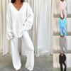 Women Winter Comfort Solid Pajamas Set V-Neck Casual Daily Home Warm Top Long Pants Two Piece Set Warm Sleepwear Pijama
