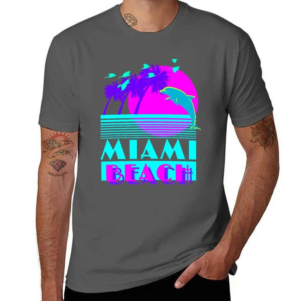 New Miami Beach Dolphin Retro T-Shirt black t shirts custom t shirts Short sleeve designer t shirt men