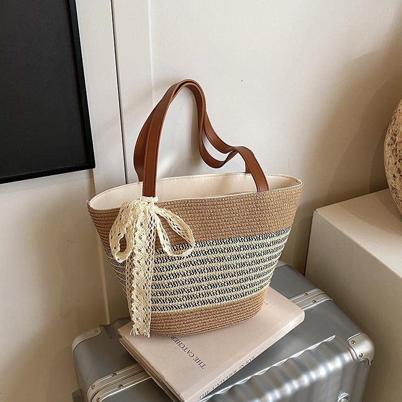 Jane Fashion Сумка на плечо Женская 2025 Плетеная Пляжная Сумка-ведро для отпуска