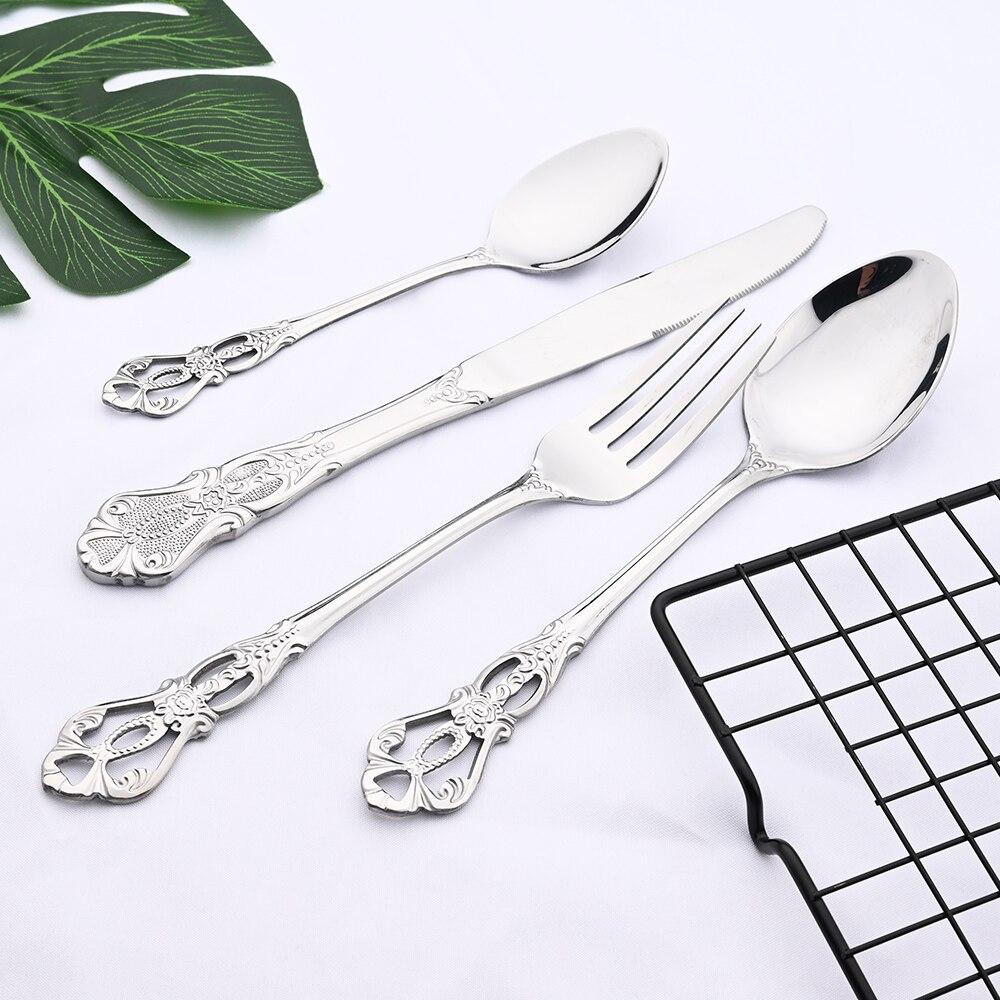 16Pcs/4Set Royal Gold Flatware Mirror Polish Stainless Steel Dinnerware Knife Fork Spoon For Wedding Housewarming Event Party