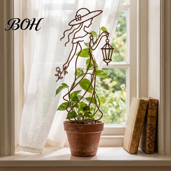 Backyard Art Ornaments 11.8 Inch Plant Trellis for Climbing Plants, Elegant Lady Metal Decorative Yard Signs Garden Trellis, Flower Support
