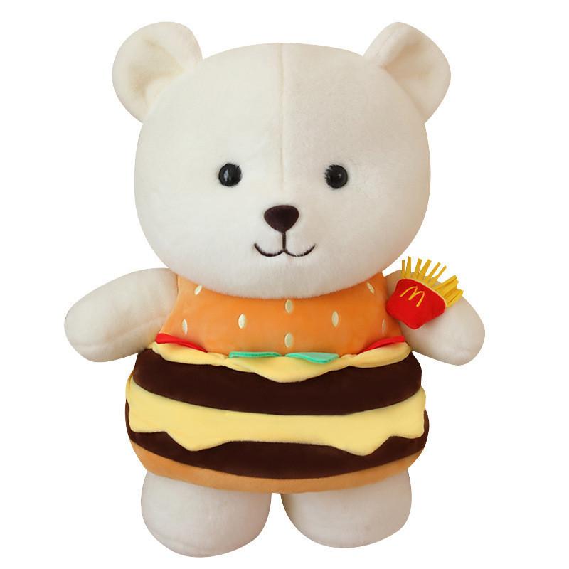 Adorable White Plush Bear Toy Creative Burger Bear Stuffed Animal Includes Pp Cotton
