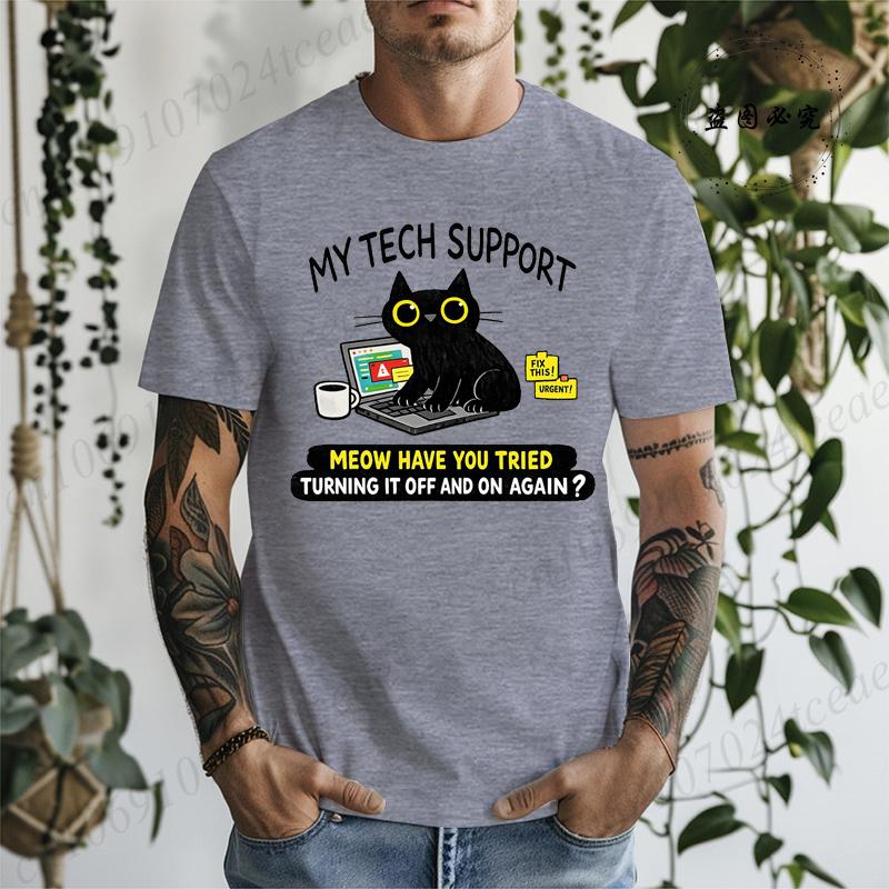 Моя Техподдержка - Кот Футболки Смешная Футболка с Котом IT Юмор Футболка Подарок Программисту Футболка для Работы из Дома Гик Кот Футболка Футболки