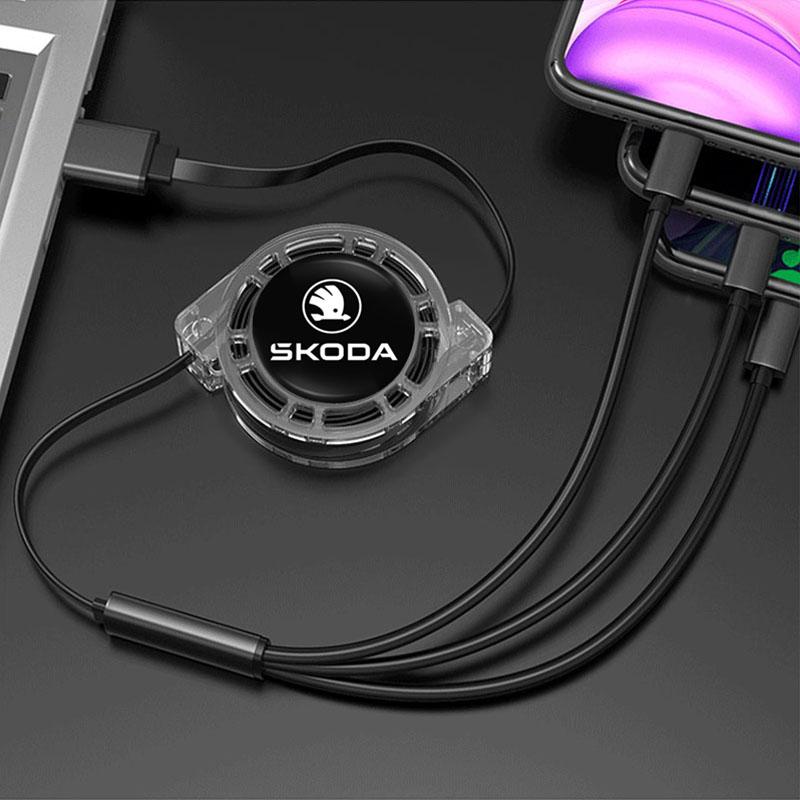 AAFP1 3 In 1 Charge Cable Cord Multi Port Charging Wire Line For Skoda Octavia Kodiaq Enyaq iV Kamiq Scala Superb Fabia Rapid Citigo