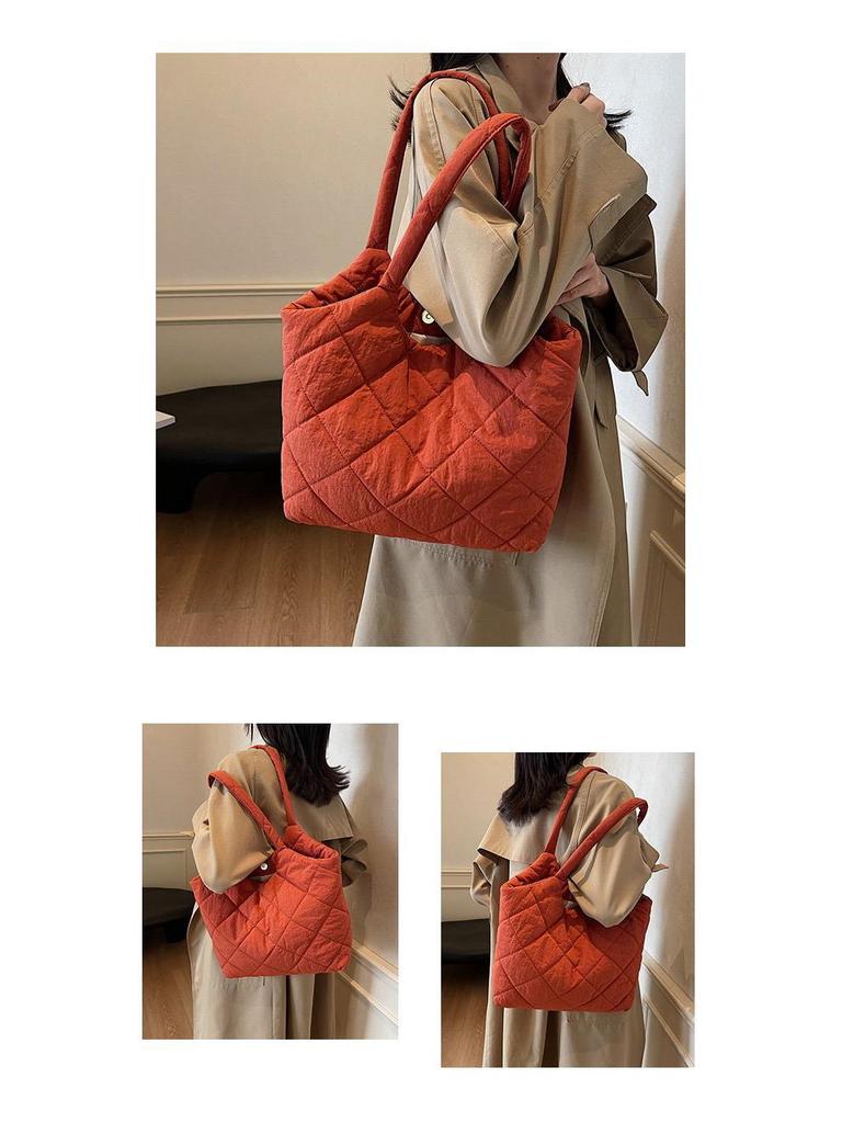 Стеганая хлопковая сумка-тоут в корейском стиле - Большая вместимость, Повседневная наплечная сумка для осени/зимы 2025.