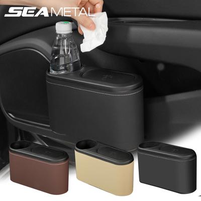 Автомобильный мусорный бак SEAMETAL, подвесной мусорный бак из кожи, ABS, прессованный жесткий ящик для мусора, универсальный органайзер на задний ряд с напитком