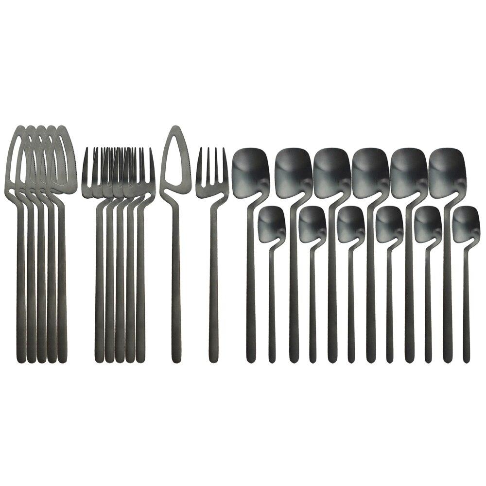 24Pcs Black Cutlery Set Knives Forks Spoon Dinnerware Set 18/10 Stainless Steel Dinner Tableware Set Home Kitchen Silverware Set