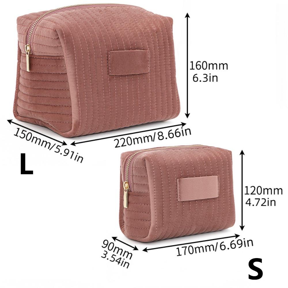 Zipper Travel Toiletry Bag Solid Color Cosmetic Pouch Portable Velvet Makeup Bag Office