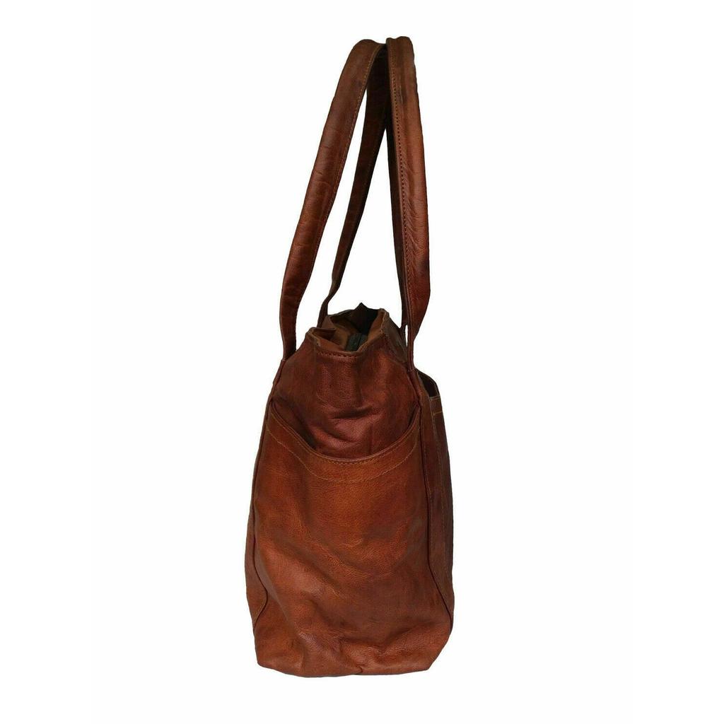 Women Vintage Goat Leather Tote Casual Handbag Purse Lady Shopper Casual Bag