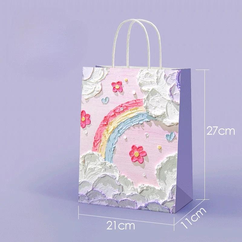 1-50 шт. Подарочный пакет, креативная масляная живопись, портативный подарочный пакет, праздничные подарки, подарочный пакет из крафт-бумаги, новогодний подарочный пакет для студентов
