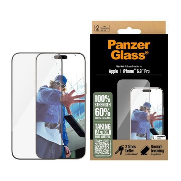 Protection d'Écran pour iPhone 16 Pro Max avec Filtre de Confidentialité UWF Panzer Glass Noir transparent