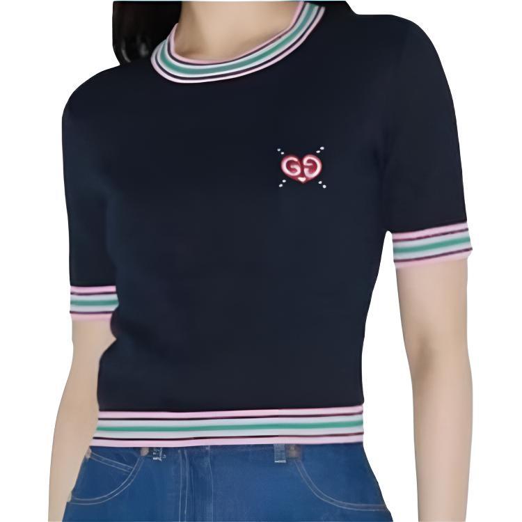 (WMNS) Gucci Fine Knit Sweater With Embroidery 'Navy' Women's 782254-XKD0I-4215