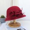 Autumn and winter hat women's three-dimensional flower woolen woolen pot hat fashionable and elegant mesh top hat versatile felt hat