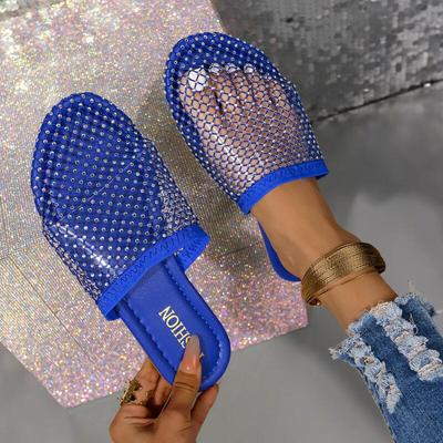 Женские тапочки 2025 Лето Новые Женские Сандалии с Круглым Носком Горячий Водяной Алмаз Плоская Подошва Домашние Тапочки Шлепанцы Женские Zapatos De Mujer