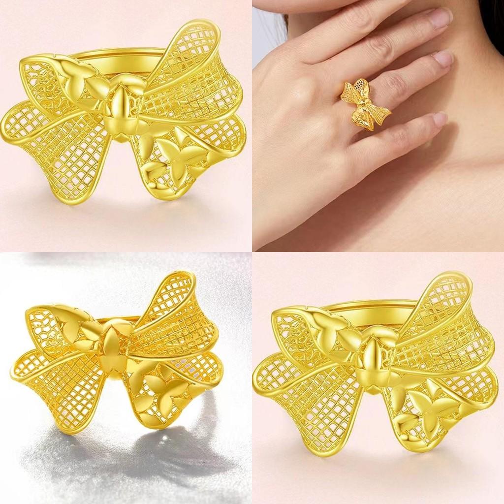 Gold Womens Exquisite Plated Ring With Large Floral Butterfly Design Adjustable