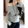 Slant-neck Off-the-shoulder Split-fork Knitted Bottoming Shirt Women's Top, Spring Slim-fitting, High-end Sense, One-word Shoulder Thiner