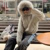 Real shot American retro fur collar hooded cotton clothes women's winter design sense thickened warm pie overcome cotton coat