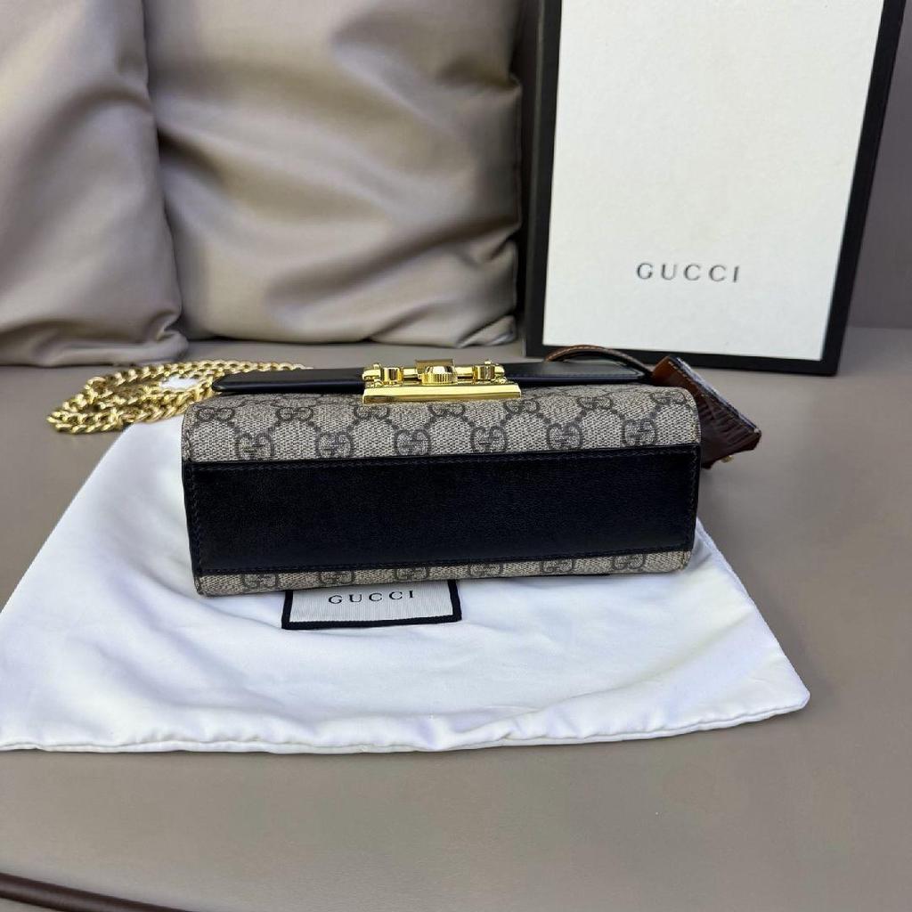 [Pre-Owned] Padlock Moonlight Treasure Box Series Metal Lock Logo Canvas And Leather Crossbody Bag Small - Excellent #1YO23TD