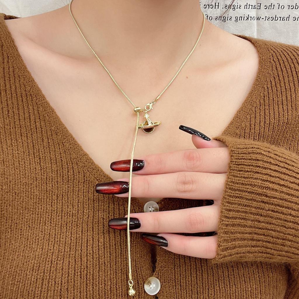 Жемчужное колье-подвеска Сатурн с кисточкой - Регулируемая высококачественная цепочка для свитера для женщин, Новая коллекция осень/зима 2024