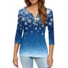 Women's T Shirt Christmas Print Button 3/4 Sleeve Daily Weekend Fashion Basic V- Neck Regular Top