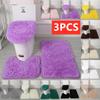 3 Pcs/set of Solid Color Bathroom Mat Set Fluffy Bristles Bath Blanket Modern Toilet Cover Blanket Set Rectangle