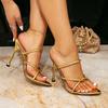 Женские босоножки на высоком каблуке золотистые модные туфли на высоком каблуке женские туфли шпилька педаль с острым носком декоративные простые босоножки на высоком каблуке