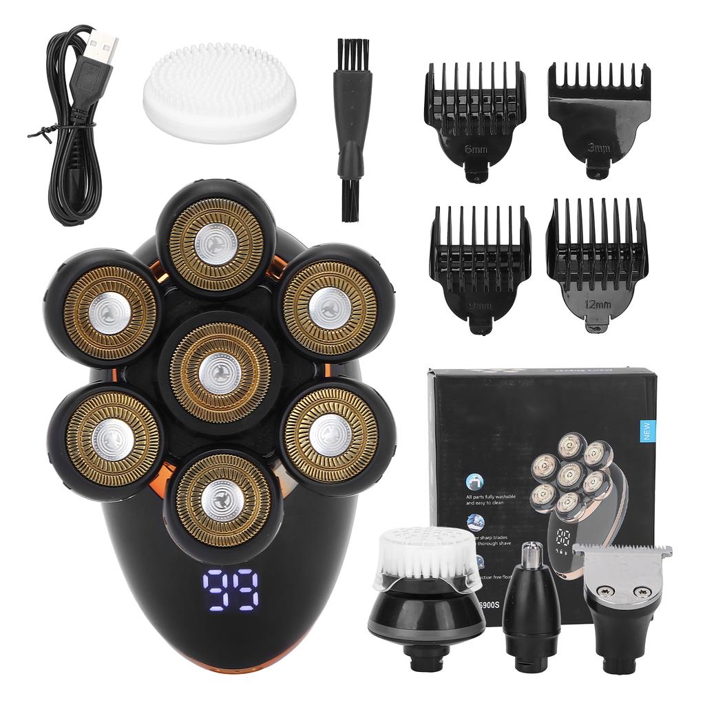 5 In 1 Electric Head Shaver IPX7 Waterproof Intelligent Floating Blades Hair Grooming Kit for Men