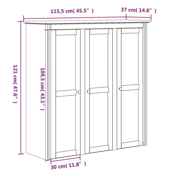 vidaXL Armoire avec portes vitrées BODO blanc marron bois pin massif 355078