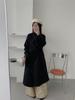Пальто из двухсторонней шерсти в корейском стиле со стойкой, поясом и удлиненным дизайном для осени/зимы 2025