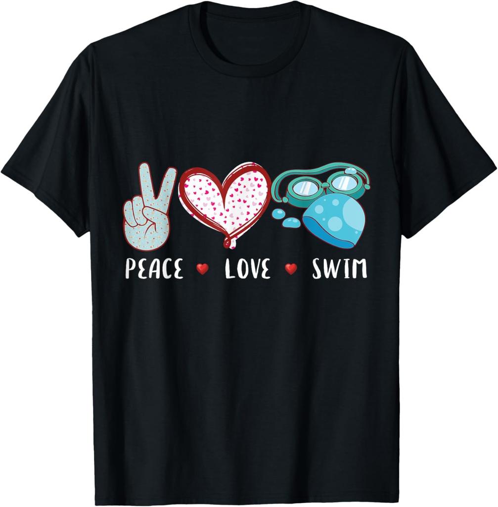 Peace Love swim gifts swimmer men women kids boys swimming T-Shirt