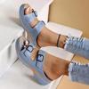 Large Size Muffin Platform Women's Slippers Summer New One-word Belt Buckle Sewing Line Round Head Slippers