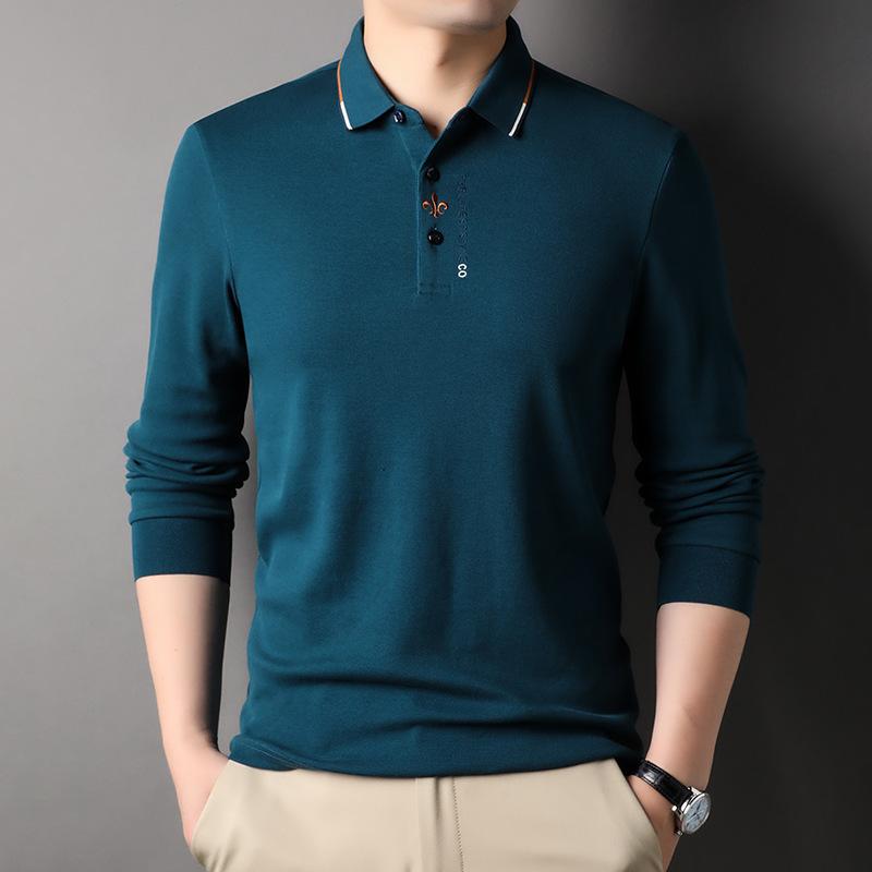 Футболка с длинными рукавами и лацканами, мужская вышитая модная футболка, весна и осень, новый мужской поло-топ