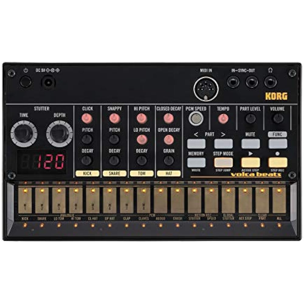 KORG Аналоговая драм-машина, volca beats, 16-шаговый секвенсор, питание от батарей, встроенный динамик, ч...