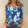 Women's Tops Three-quarter Sleeve Shirt V-neck Loose Casual Shirt Floral Print T-shirt
