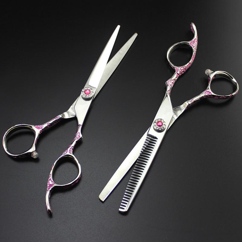 Steel 6 '' Scissor Pink Rose Hair Scissors Haircut Thinning Barber Cutting Shears Hairdresser Scissors