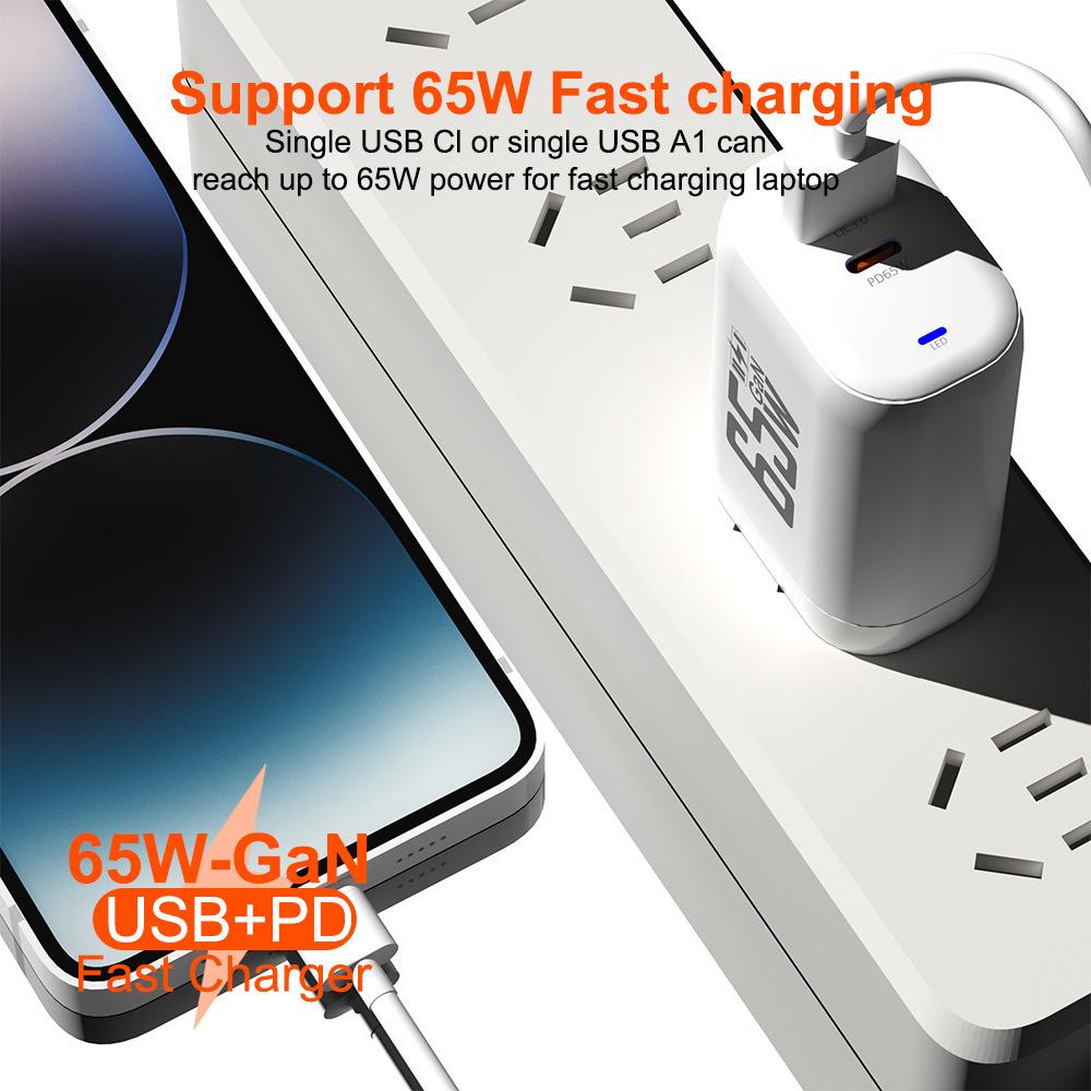 Зарядное устройство GaN USB Type C 65 Вт, быстрое зарядное устройство PD 45 Вт QC3.0, быстрое зарядное устройство USB C Type C для ноутбука Macbook, iPad, планшета iPhone 15, Samsung