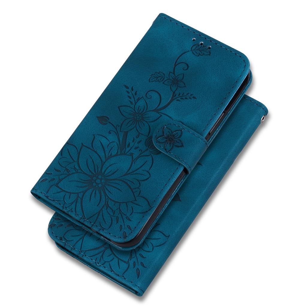 For Samsung Galaxy A14 5G/A14 4G Imprinted Lily Flower Leather Cover Flip Stand Wallet Phone Case